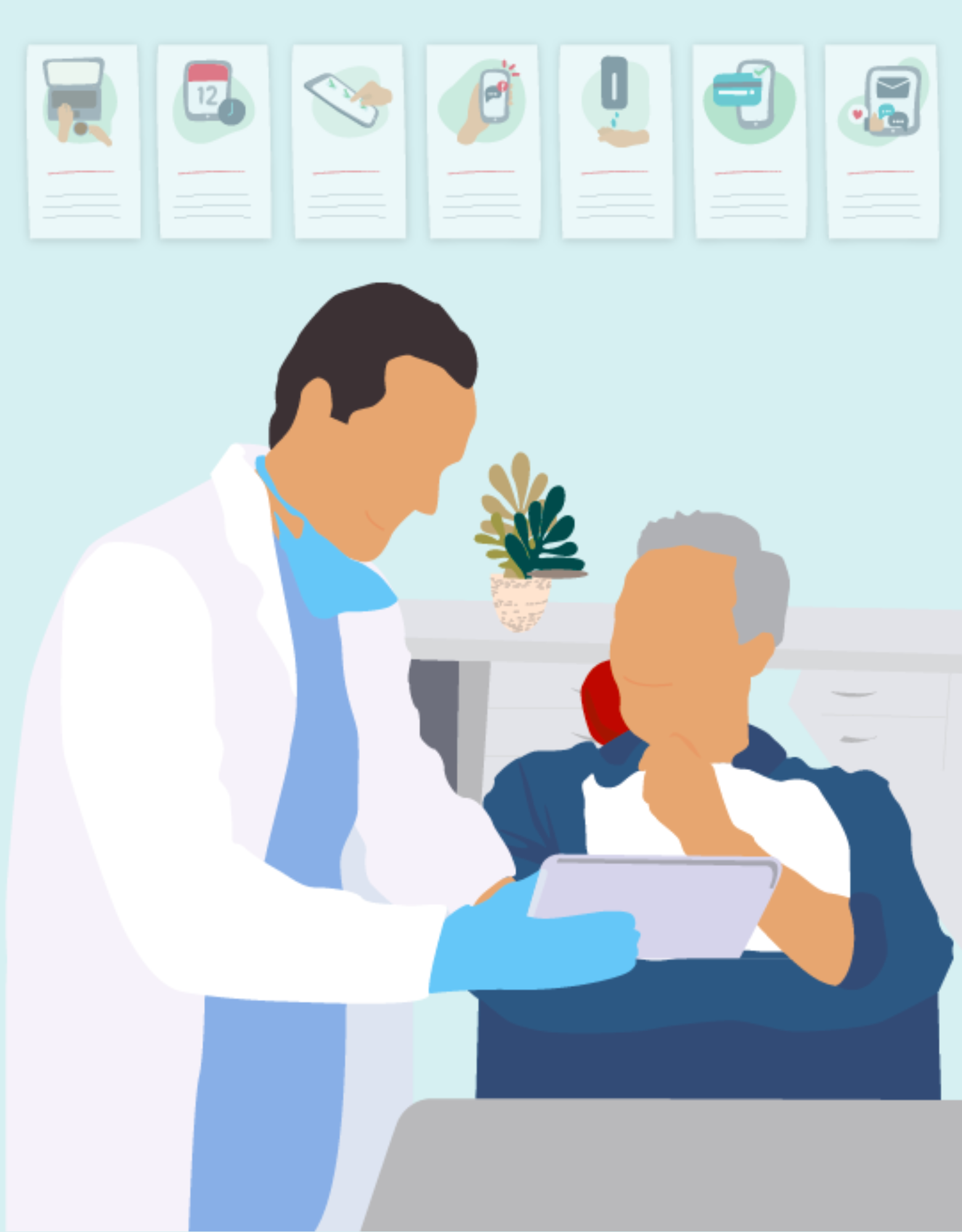 A Dentist reviewing X-Rays with a patient